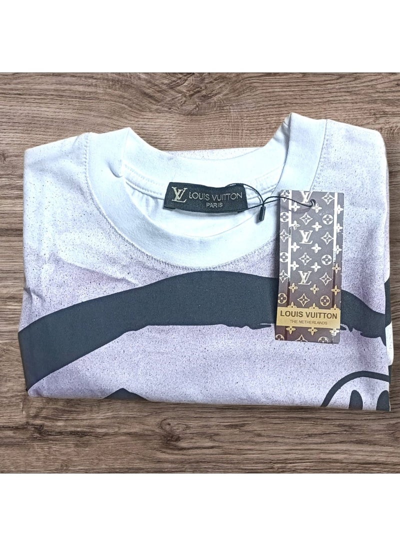 لويس فويتون تيشيرت رجالي بدون أكمام - تصميم عصري على شكل وجه مبتسم - قطن ناعم ومسامي لراحة يومية -  مقاس لارج - Image 1