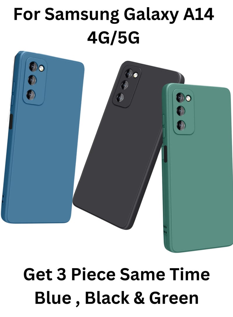 ساراونت غطاء حماية من السيليكون غير اللامع Samsung Galaxy A14 4G/ 5G- مكون من 3 قطع - رفيع، ملون، قبضة جيدة (أسود، أزرق، أخضر) - Image 2