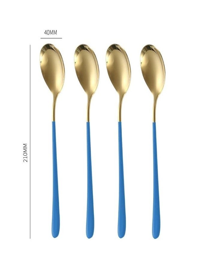KESESU Spoons, Stainless Steel Long-Handled Spoon,Gold Small Round Spoon,Household Tableware Set,Dessert Spoon,for Cafe Restaurant (8.20 Inch,Blue Gold - 6) - Image 2