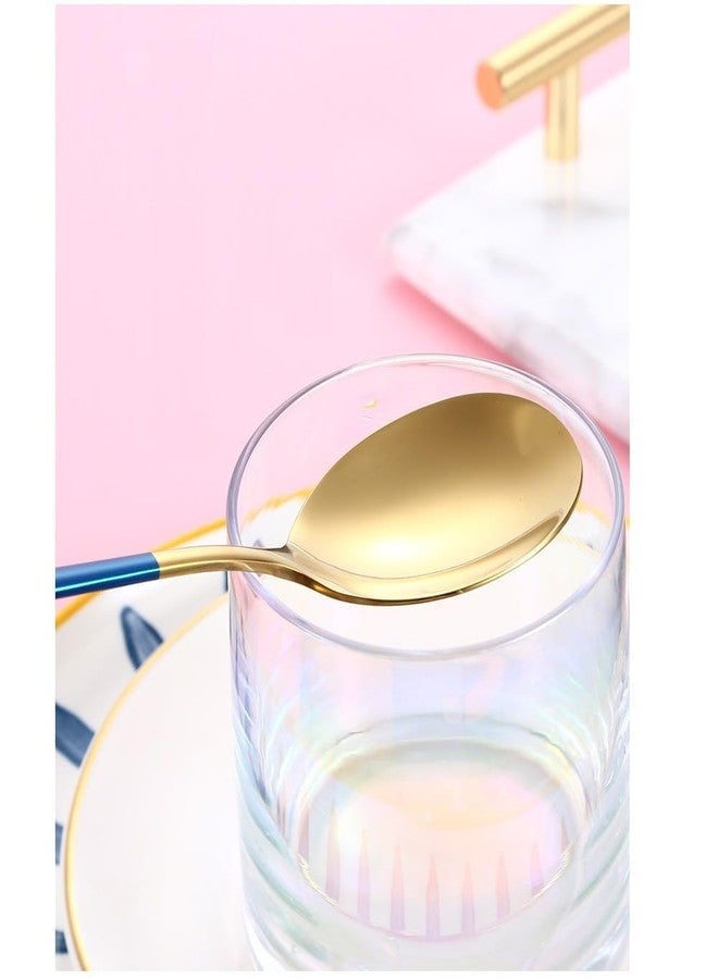 KESESU Spoons, Stainless Steel Long-Handled Spoon,Gold Small Round Spoon,Household Tableware Set,Dessert Spoon,for Cafe Restaurant (8.20 Inch,Blue Gold - 6) - Image 3