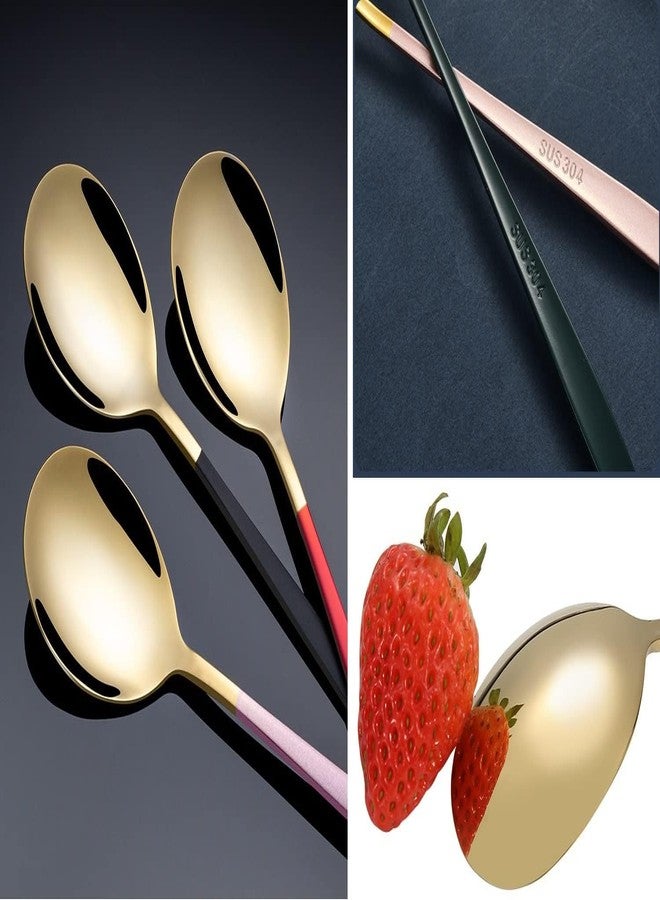 KESESU Spoons, Stainless Steel Long-Handled Spoon,Gold Small Round Spoon,Household Tableware Set,Dessert Spoon,for Cafe Restaurant (8.20 Inch,Blue Gold - 6) - Image 5