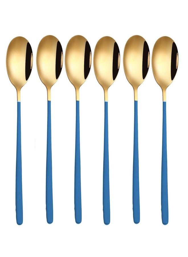 KESESU Spoons, Stainless Steel Long-Handled Spoon,Gold Small Round Spoon,Household Tableware Set,Dessert Spoon,for Cafe Restaurant (8.20 Inch,Blue Gold - 6) - Image 1