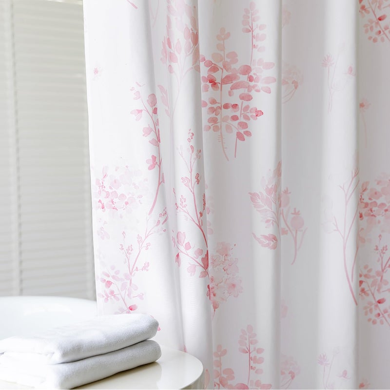 Lino Rosa Pink Cute Floral Shower Curtain for Dorm Bathroom - Waterproof Fabric Pretty Light Pastel Coquette Boho French Country Flower Shower Curtains for Teen Girls Women with Hooks 72x72 - Image 2