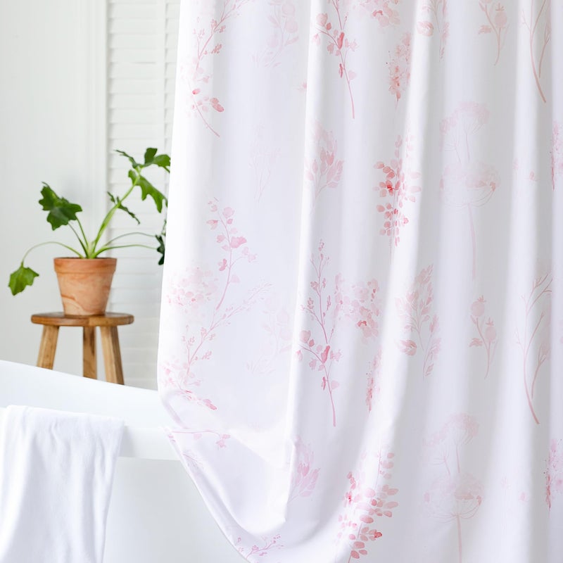 Lino Rosa Pink Cute Floral Shower Curtain for Dorm Bathroom - Waterproof Fabric Pretty Light Pastel Coquette Boho French Country Flower Shower Curtains for Teen Girls Women with Hooks 72x72 - Image 4