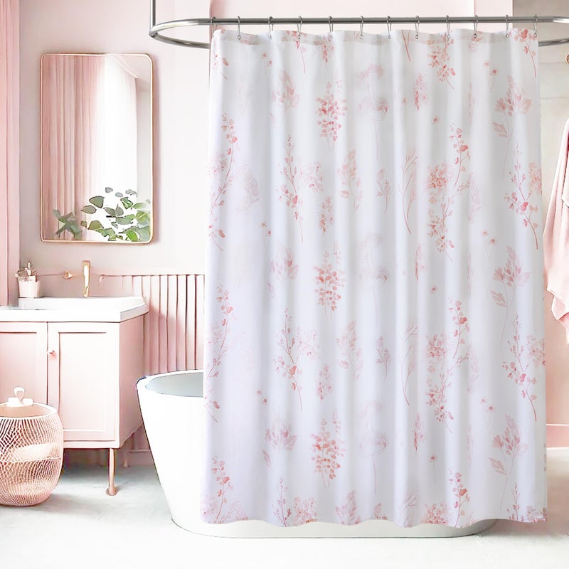 Lino Rosa Pink Cute Floral Shower Curtain for Dorm Bathroom - Waterproof Fabric Pretty Light Pastel Coquette Boho French Country Flower Shower Curtains for Teen Girls Women with Hooks 72x72 - Image 1