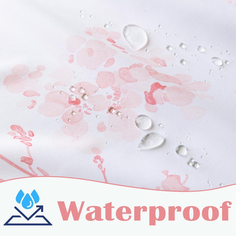 Lino Rosa Pink Cute Floral Shower Curtain for Dorm Bathroom - Waterproof Fabric Pretty Light Pastel Coquette Boho French Country Flower Shower Curtains for Teen Girls Women with Hooks 72x72 - Image 5