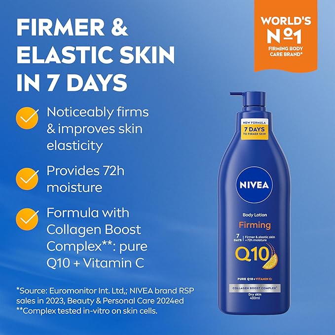 NIVEA Q10 Firming Rich Body Lotion Vitamin C 400ml Firming Body Lotion with Collagen Booster Complex 72H NIVEA Moisturiser NIVEA Body Lotion for Dry Skin - Image 2