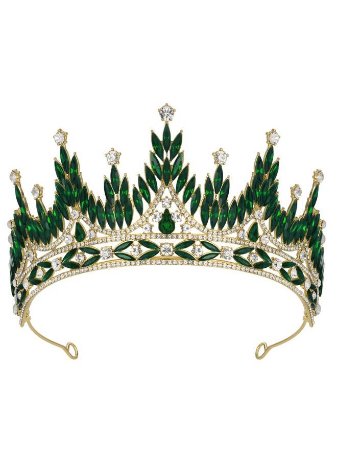 SWEETV Tiaras and Crowns for Women, Wedding Tiara for Bride, Rhinestone Queen Crown, Crystal Costume Hair Accessories for Birthday Prom Quinceanera Celebration,Green - Image 1