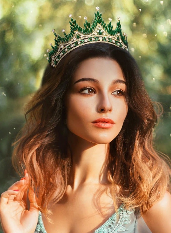 SWEETV Tiaras and Crowns for Women, Wedding Tiara for Bride, Rhinestone Queen Crown, Crystal Costume Hair Accessories for Birthday Prom Quinceanera Celebration,Green - Image 4