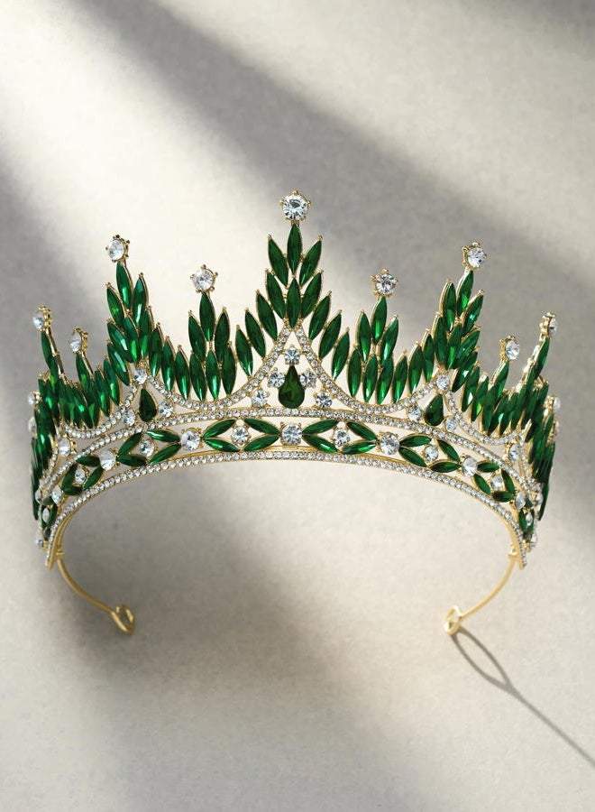 SWEETV Tiaras and Crowns for Women, Wedding Tiara for Bride, Rhinestone Queen Crown, Crystal Costume Hair Accessories for Birthday Prom Quinceanera Celebration,Green - Image 5
