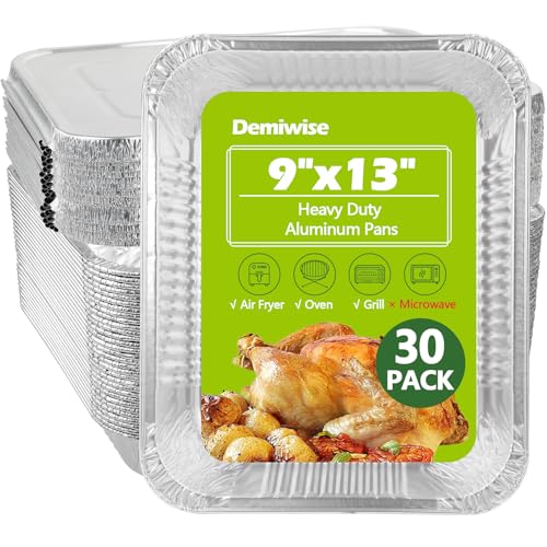 Demiwise Thickened 30 Pack Heavy Duty Aluminum Pans with Lids, 9x13 Aluminum Foil Pans Disposable, Half Size Steam Table Foil Baking Tray for Cooking, Baking, Roasting & Chafing, Carton Packaging - Image 1