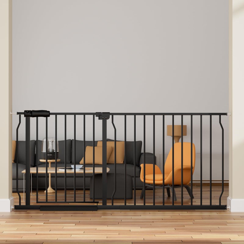 HOOOEN HOOOEN Extra Wide Baby Gate Extra Wide Extra Tall Dog Gates for Stairs Doorways Black Metal Tension Indoor Safety Gates with Pressure Mount 57562 Inch 