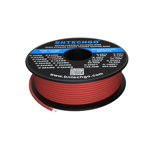 BNTECHGO 14 Gauge Silicone Wire Spool 100 ft Red Flexible 14 AWG Stranded Tinned Copper Wire - Image 1