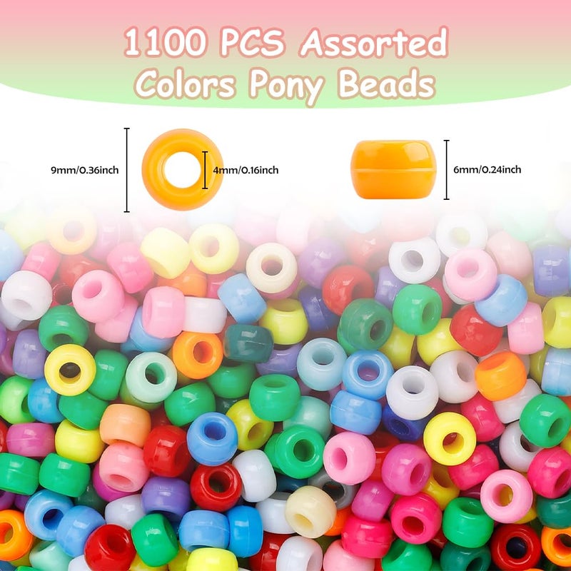 anpiwshjo Pony Beads 1100 Pcs,Beads for Jewelry Bracelets Making,Bracelet Bead,Plastic Hair Bead for Braids for Girls for Craft,Gifts for Girls (Multicolored) - Image 2