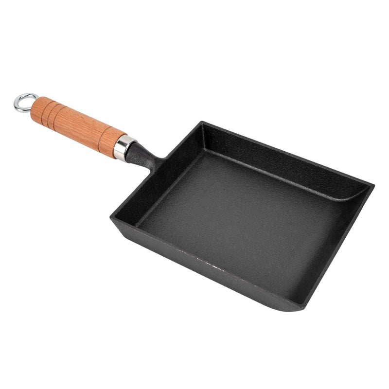 Acouto 15.5cm Cast Iron Nonstick Frying Pan With Wood Handle Lightweight Versatile For Kitchen Camping - Image 2