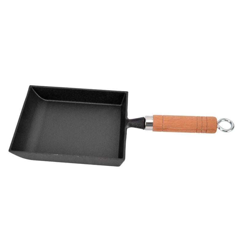Acouto 15.5cm Cast Iron Nonstick Frying Pan With Wood Handle Lightweight Versatile For Kitchen Camping - Image 4