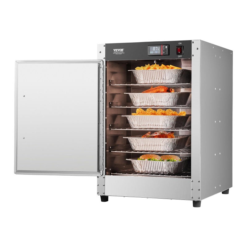 VEVOR Hot Box Food Warmer 5Tier Concession Warmer with Water Tray 5 Pans SingleDoor and Adjustable Shelves Stainless Steel Food Warmer Cabinet Ideal for Storing Pizza Chicken Restaurant
