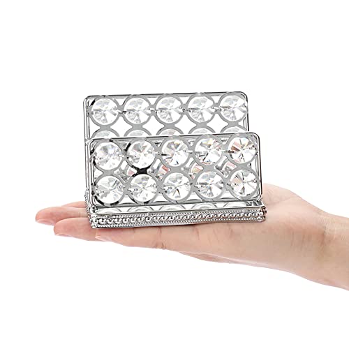 Hipiwe Crystal Business Card Holder Stand Gold Mirrored Name Card Display Stand Organizer Desktop Business Card Storage Holder for Office Countertop (Silver,1 Slot) - Image 4