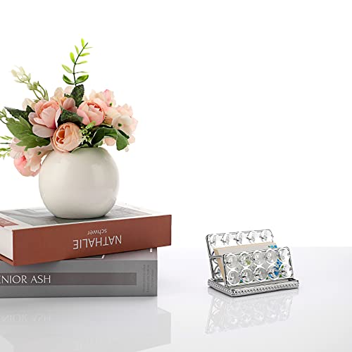 Hipiwe Crystal Business Card Holder Stand Gold Mirrored Name Card Display Stand Organizer Desktop Business Card Storage Holder for Office Countertop (Silver,1 Slot) - Image 3
