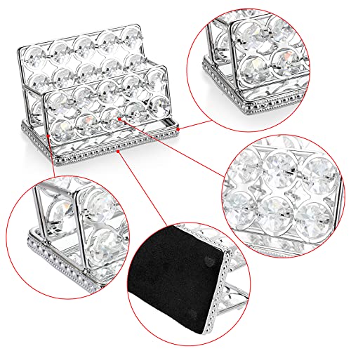 Hipiwe Crystal Business Card Holder Stand Gold Mirrored Name Card Display Stand Organizer Desktop Business Card Storage Holder for Office Countertop (Silver,1 Slot) - Image 5