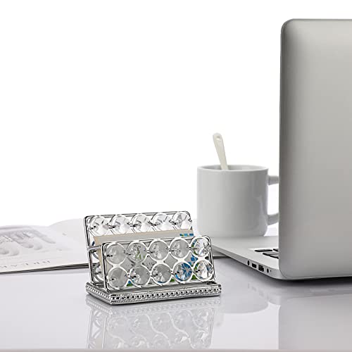 Hipiwe Crystal Business Card Holder Stand Gold Mirrored Name Card Display Stand Organizer Desktop Business Card Storage Holder for Office Countertop (Silver,1 Slot) - Image 2