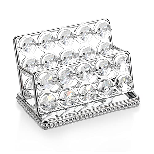 Hipiwe Crystal Business Card Holder Stand Gold Mirrored Name Card Display Stand Organizer Desktop Business Card Storage Holder for Office Countertop (Silver,1 Slot) - Image 1