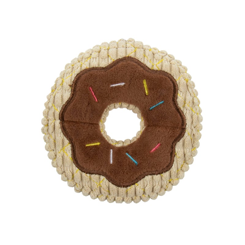 TrustyPup Tough 'N Fun Donut Squeaky Plush Dog Toy, Chew Guard Technology - Tan, Small (71148) - Image 1