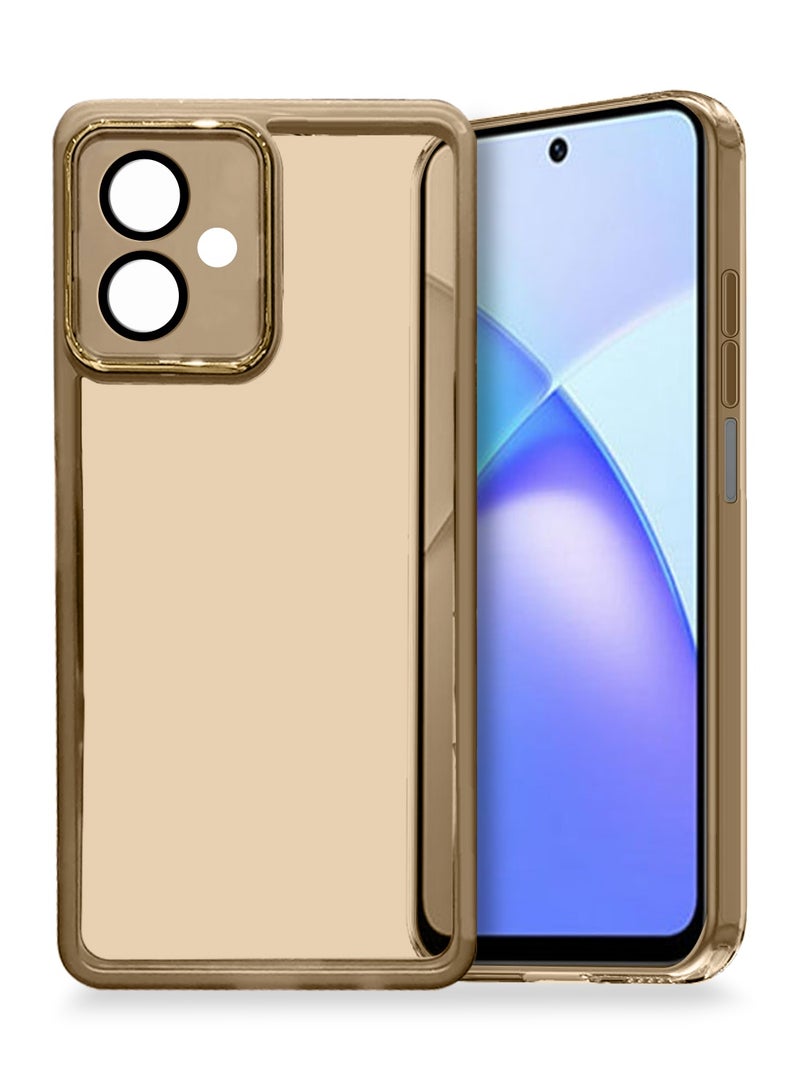 Wtech Infinix Smart 10 4G 2025 Soft Transparent TPU Camera Protection Silicone Ultra Thin Phone Stylish Electroplated Camera Border Back Case Cover - Brown - Image 1