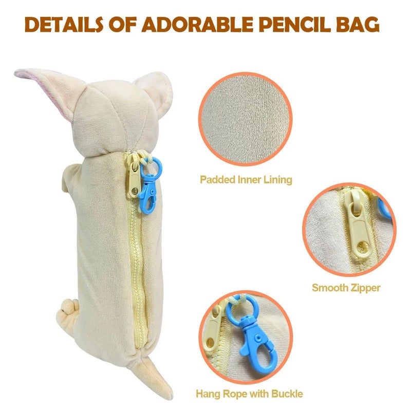Y&D Hot Sale Cute Dog Plush Pencil Pouch & Makeup Brush Case – Soft Fluffy Stuffed Animal Toy Cosmetic Bag for Women, Perfect Gift for Girls and Teens - Image 4