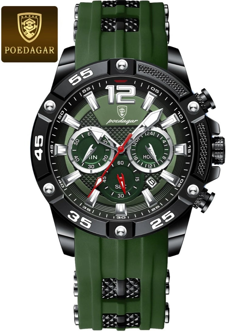 POEDAGAR Man Watch,Multifunction Waterproof Sports Watch, Luminous Quartz Watch Silicone Strap 46mm - Image 1