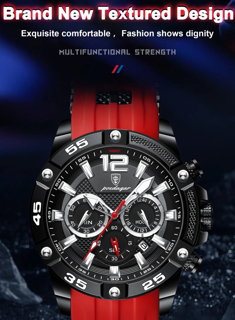 POEDAGAR Man Watch,Multifunction Waterproof Sports Watch, Luminous Quartz Watch Silicone Strap 46mm - Image 4