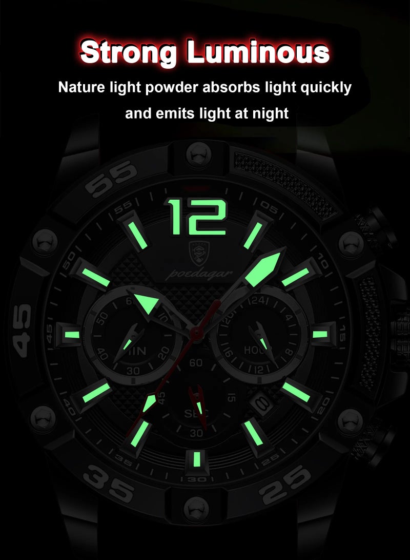 POEDAGAR Man Watch,Multifunction Waterproof Sports Watch, Luminous Quartz Watch Silicone Strap 46mm - Image 5