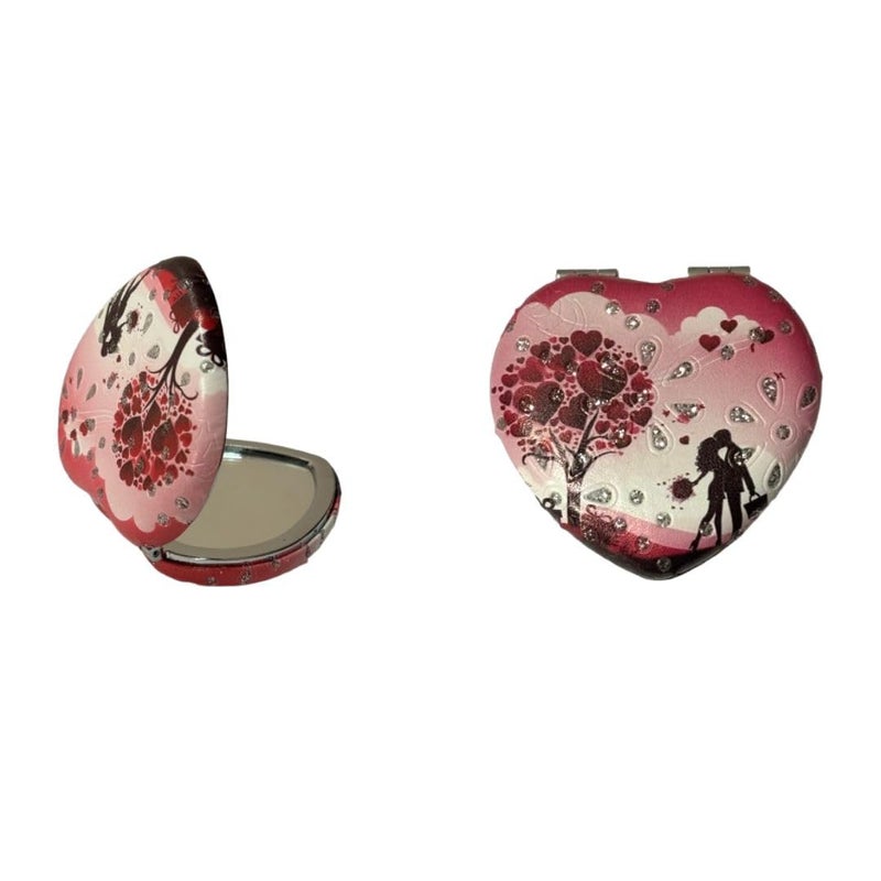 Portable Cute Compact Design Metal and Glass Mirror with Stones 2x1 Magnification for Makeup and Bags for Women  - Image 1