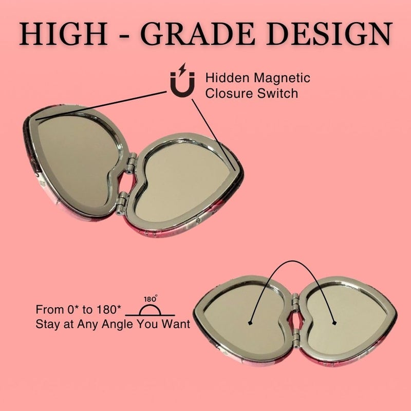 Portable Cute Compact Design Metal and Glass Mirror with Stones 2x1 Magnification for Makeup and Bags for Women  - Image 3