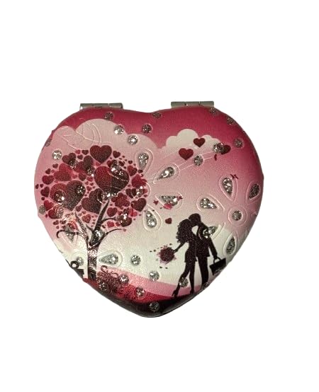 Portable Cute Compact Design Metal and Glass Mirror with Stones 2x1 Magnification for Makeup and Bags for Women  - Image 5