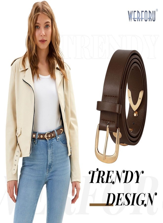 WERFORU Women Fashion Leather Belt Studded Leather Belt Ladies Belts for Jeans Dress Punk Belt, Coffee, 31"-35" Waist Adjustable - Image 2