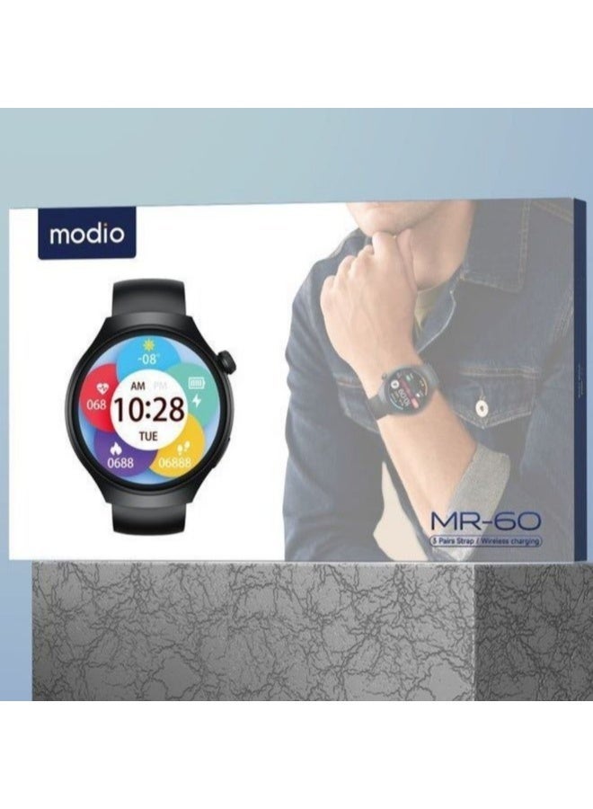 موديو ساعة موديو MR-60 الذكية بشاشة منحنية ثنائية الأبعاد ونصف - تدعم شريحة 4G، ومكالمات بلوتوث، وشحن لاسلكي، ومتتبع لياقة بدنية، وأحزمة متعددة - أسود - Image 3