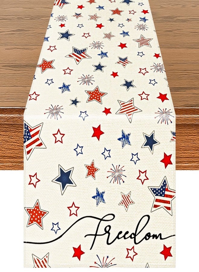 Geodurn 72 x 13 Inches Freedom Stars Table Runner, Red White Blue Stars and Fireworks Design for Independence Day, 4th of July, Patriotic Celebrations, Summer Party Decorations, Festive Dining Table Decor - Image 1