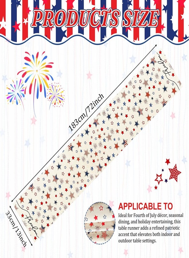 Geodurn 72 x 13 Inches Freedom Stars Table Runner, Red White Blue Stars and Fireworks Design for Independence Day, 4th of July, Patriotic Celebrations, Summer Party Decorations, Festive Dining Table Decor - Image 2