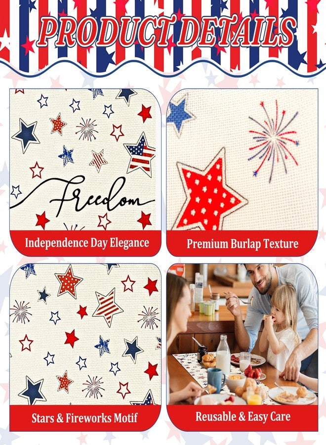 Geodurn 72 x 13 Inches Freedom Stars Table Runner, Red White Blue Stars and Fireworks Design for Independence Day, 4th of July, Patriotic Celebrations, Summer Party Decorations, Festive Dining Table Decor - Image 3
