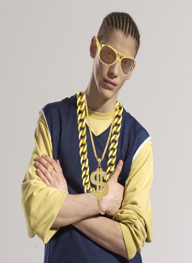 CHTRYTOM 90s Hip Hop 80s Costumes Outfit Kit for Men Women Fake Gold Chain Necklace Dollar Sign Jewelry Set Rapper Outfits Accessories - Image 2