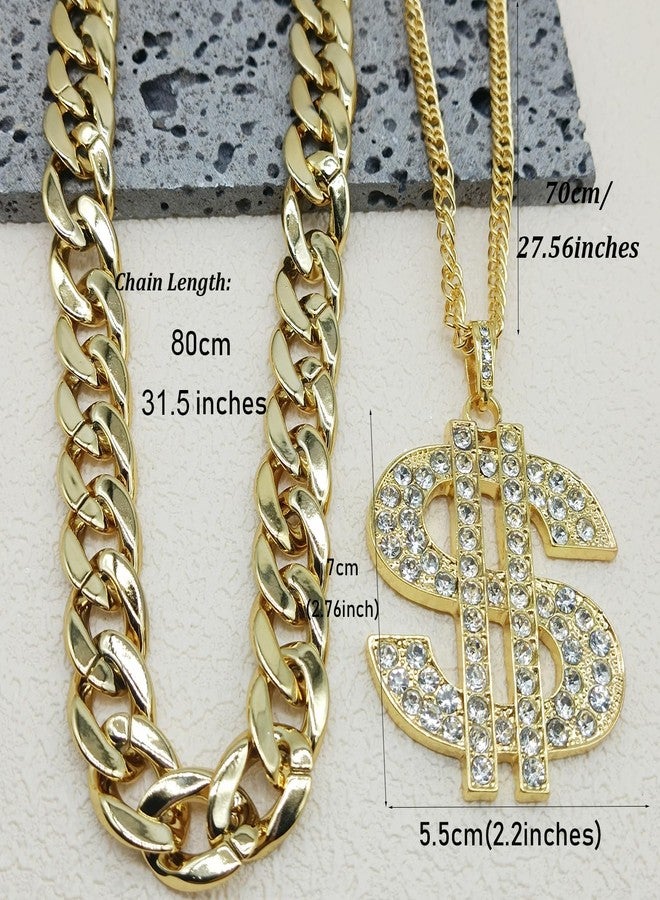 CHTRYTOM 90s Hip Hop 80s Costumes Outfit Kit for Men Women Fake Gold Chain Necklace Dollar Sign Jewelry Set Rapper Outfits Accessories - Image 5