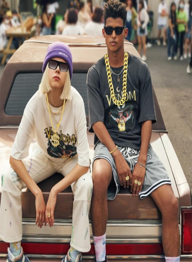 CHTRYTOM 90s Hip Hop 80s Costumes Outfit Kit for Men Women Fake Gold Chain Necklace Dollar Sign Jewelry Set Rapper Outfits Accessories - Image 4
