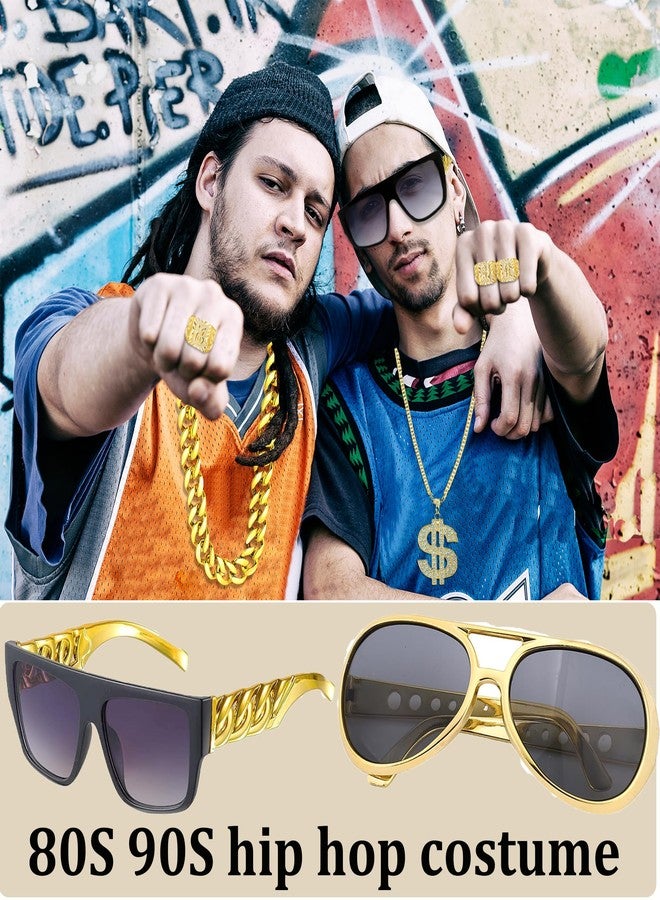 CHTRYTOM 90s Hip Hop 80s Costumes Outfit Kit for Men Women Fake Gold Chain Necklace Dollar Sign Jewelry Set Rapper Outfits Accessories - Image 3