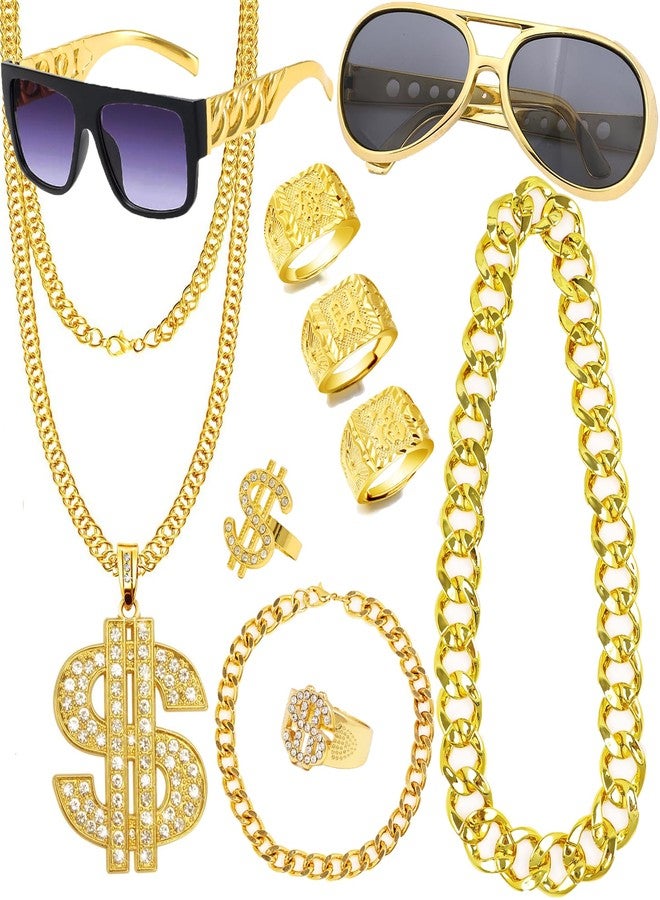 CHTRYTOM 90s Hip Hop 80s Costumes Outfit Kit for Men Women Fake Gold Chain Necklace Dollar Sign Jewelry Set Rapper Outfits Accessories - Image 1