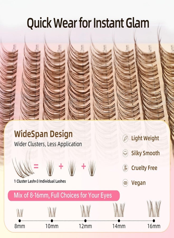 FayJoo Natural Brown Lash Clusters with 0.05mm Thin Clear Band, Soft Wispy C Curl Lash Extensions, DIY Salon Effect with 8-16mm Lengths,Lightweight for Daily Wear,FayJoo AIRY 12 Brown Lash Only - Image 3