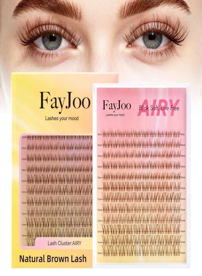 FayJoo Natural Brown Lash Clusters with 0.05mm Thin Clear Band, Soft Wispy C Curl Lash Extensions, DIY Salon Effect with 8-16mm Lengths,Lightweight for Daily Wear,FayJoo AIRY 12 Brown Lash Only - Image 1