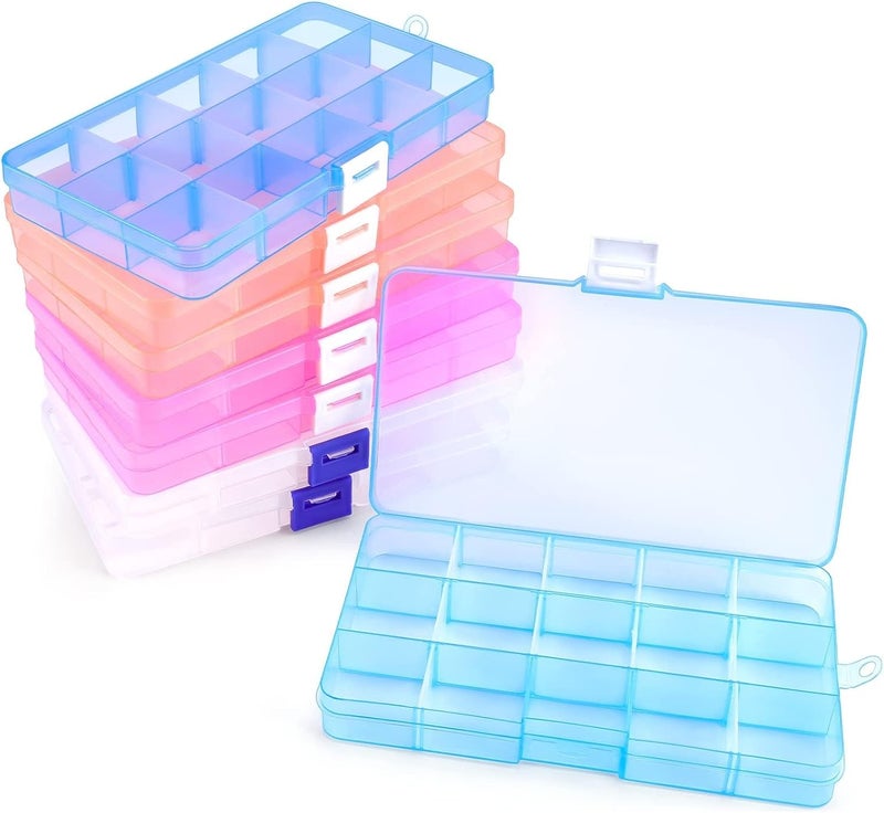 Opret 15 Girds Bead Organizer(8 Pack), Earring Organizer Box, SMALL Plastic Containers with Adjustable Dividers for Crafts Jewelry Screws Fishing Tackles Small Items, Size 6.9×3.9×0.9in - Image 1