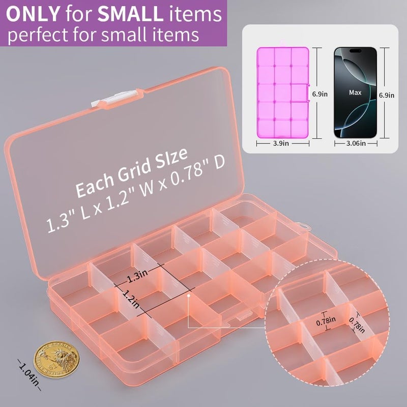 Opret 15 Girds Bead Organizer(8 Pack), Earring Organizer Box, SMALL Plastic Containers with Adjustable Dividers for Crafts Jewelry Screws Fishing Tackles Small Items, Size 6.9×3.9×0.9in - Image 2