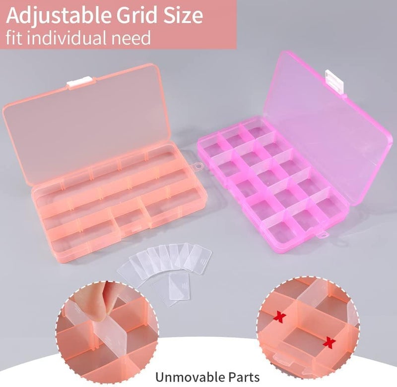 Opret 15 Girds Bead Organizer(8 Pack), Earring Organizer Box, SMALL Plastic Containers with Adjustable Dividers for Crafts Jewelry Screws Fishing Tackles Small Items, Size 6.9×3.9×0.9in - Image 3